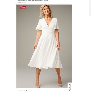CHIFFON FLUTTER SLEEVE TEA-LENGTH DRESS